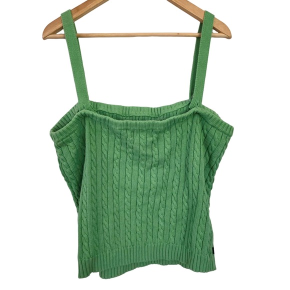 Vintage LRL Green Cable Knit Tube Top Cotton Sweater Vest Plus Size 2X - Picture 4 of 7